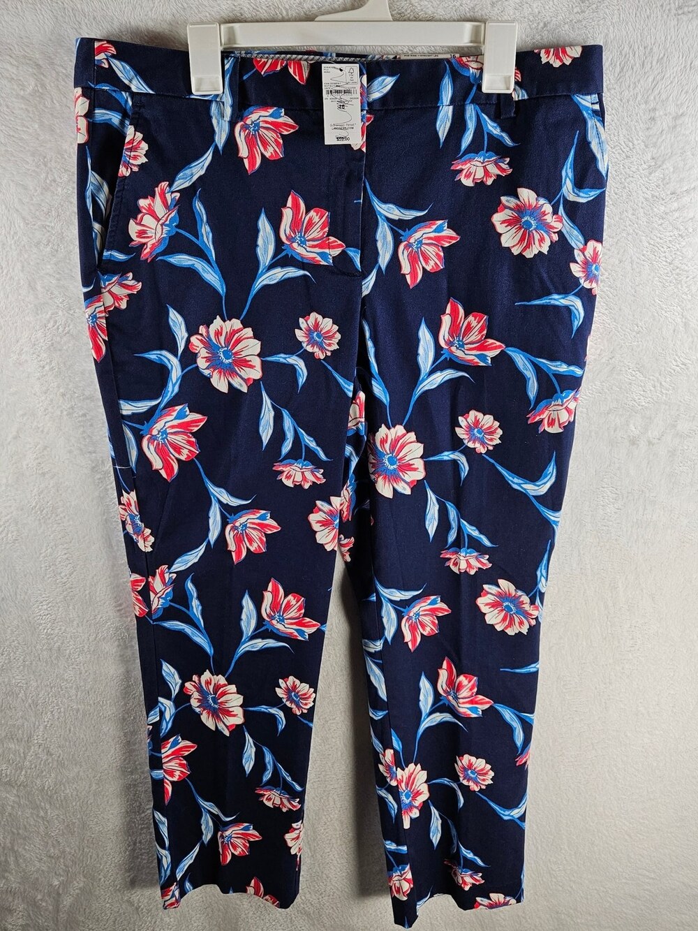 Lands' End Chino Crop Pant Deep Sea Floral Navy Women's Size 16